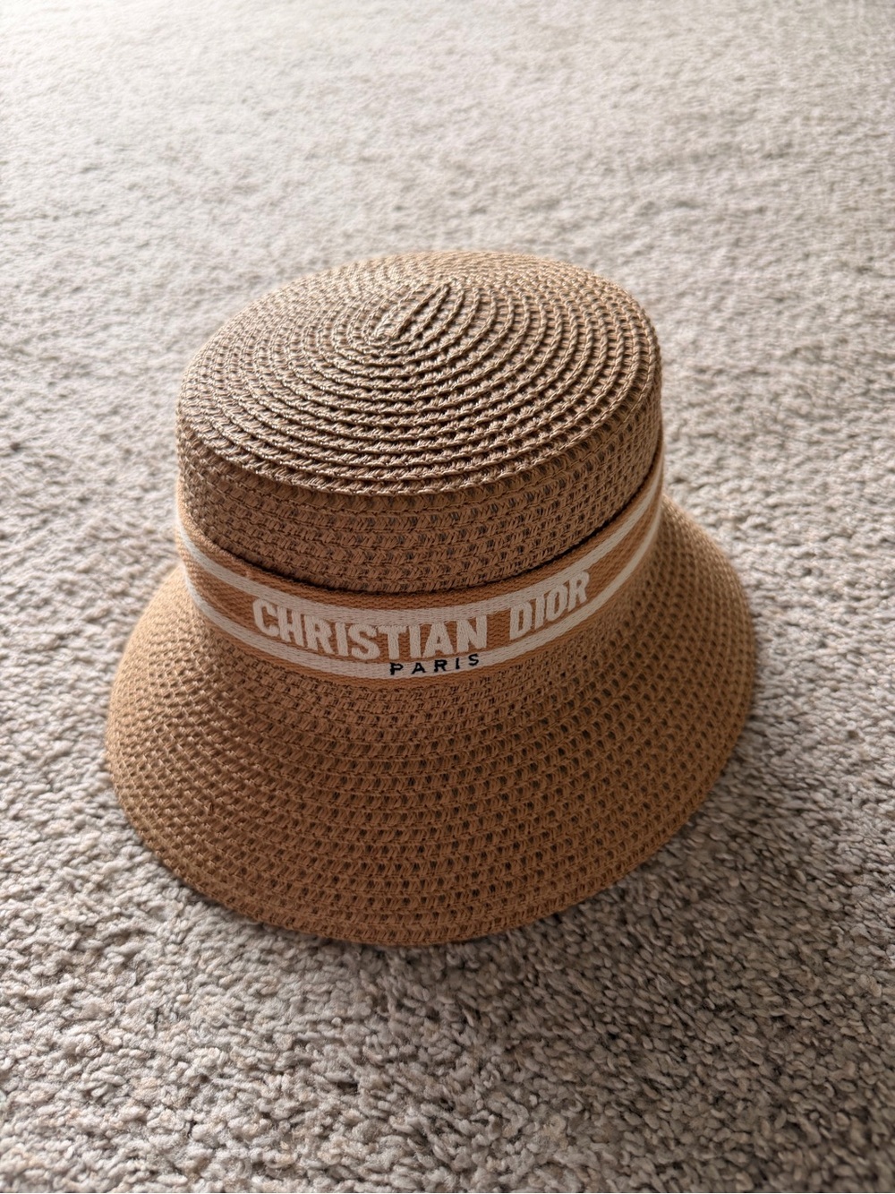 CD beige Straw Bucket Hat